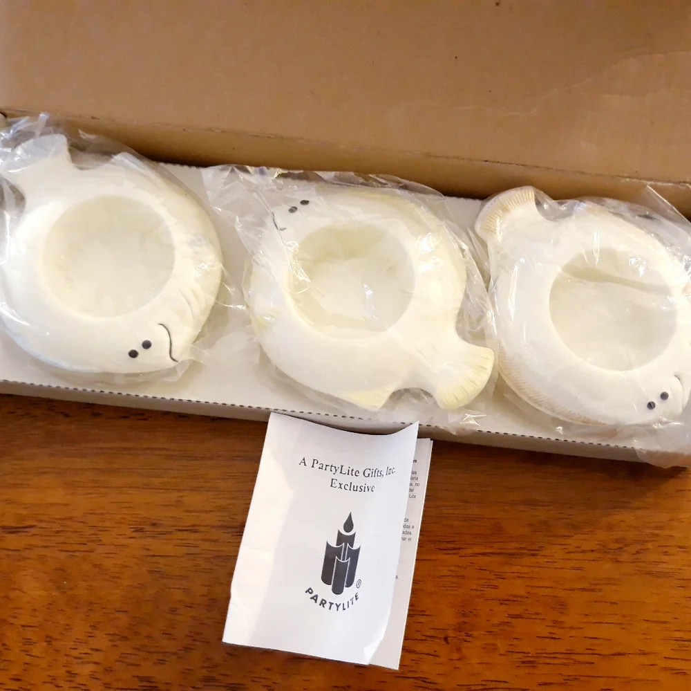 Vintage PartyLite Aqua Pals Bisque Porcelain Candle Floater - Fish Candle Holder